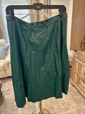 J. Crew Teal Faux Leather Pleated A-Line Skirt